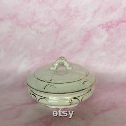 Vintage Etruria Mellor and Co., Old Paris Style White And Gold Gilt Porcelain Covered Powder Dish