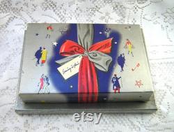 Vintage Evening in Paris Gift Box Bourjois 1940s Christmas Gift Set, Unopened Powder Rachel No.2, Empty Cobalt Glass Perfume Bottle, EIP