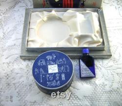 Vintage Evening in Paris Gift Box Bourjois 1940s Christmas Gift Set, Unopened Powder Rachel No.2, Empty Cobalt Glass Perfume Bottle, EIP