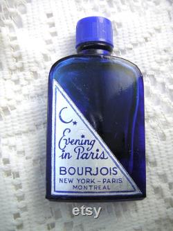 Vintage Evening in Paris Gift Box Bourjois 1940s Christmas Gift Set, Unopened Powder Rachel No.2, Empty Cobalt Glass Perfume Bottle, EIP