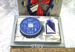 Vintage Evening in Paris Gift Box Bourjois 1940s Christmas Gift Set, Unopened Powder Rachel No.2, Empty Cobalt Glass Perfume Bottle, EIP