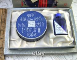 Vintage Evening in Paris Gift Box Bourjois 1940s Christmas Gift Set, Unopened Powder Rachel No.2, Empty Cobalt Glass Perfume Bottle, EIP