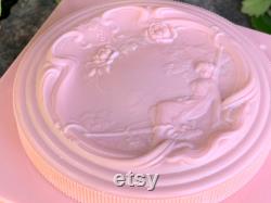Vintage Evyan Perfumes Pink Plastic Powder Box with Art Nouveau Design Empty Vintage Powder Container Vanity, Boudoir, Bathroom