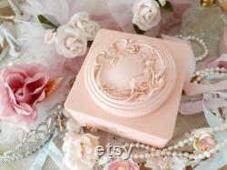 Vintage Evyan Pink Art Nouveau Powder Box White Shoulders