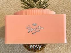Vintage Evyan Pink Bakelite Screw Top Lid Powder Box w Carved Pastoral Scene