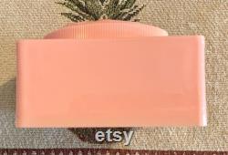 Vintage Evyan Pink Bakelite Screw Top Lid Powder Box w Carved Pastoral Scene