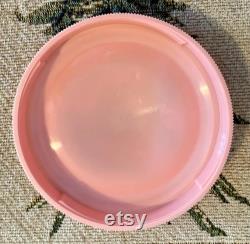 Vintage Evyan Pink Bakelite Screw Top Lid Powder Box w Carved Pastoral Scene
