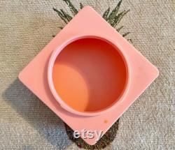 Vintage Evyan Pink Bakelite Screw Top Lid Powder Box w Carved Pastoral Scene