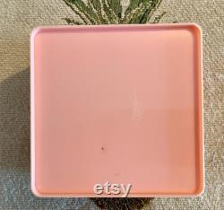 Vintage Evyan Pink Bakelite Screw Top Lid Powder Box w Carved Pastoral Scene