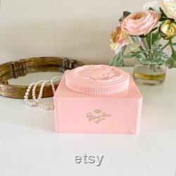 Vintage Evyan Pink Plastic Powder Box, White Shoulders Powder Container, Evyan Perfumes Inc., Art Nouveau Design