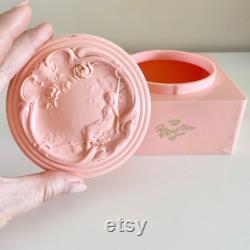 Vintage Evyan Pink Plastic Powder Box, White Shoulders Powder Container, Evyan Perfumes Inc., Art Nouveau Design