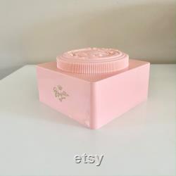 Vintage Evyan Pink Plastic Powder Box, White Shoulders Powder Container, Evyan Perfumes Inc., Art Nouveau Design