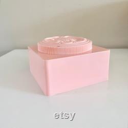 Vintage Evyan Pink Plastic Powder Box, White Shoulders Powder Container, Evyan Perfumes Inc., Art Nouveau Design