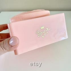 Vintage Evyan Pink Plastic Powder Box, White Shoulders Powder Container, Evyan Perfumes Inc., Art Nouveau Design
