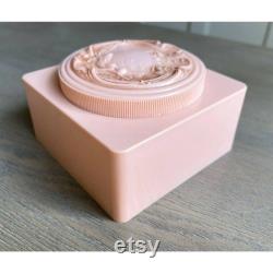 Vintage Evyan Pink Shoulders Cameo Powder Square Box and Puff FULL Art Nouveau 8oz