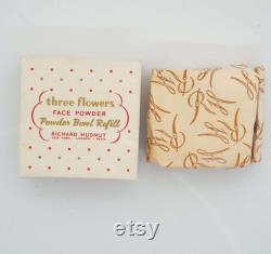 Vintage Face Powder 1950's Richard Hudnut Three Flowers Face Powder Box Peach Unopened Powder Bowl Refill Vanity Storage Make-up