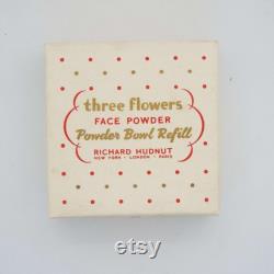 Vintage Face Powder 1950's Richard Hudnut Three Flowers Face Powder Box Peach Unopened Powder Bowl Refill Vanity Storage Make-up