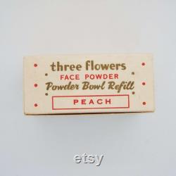 Vintage Face Powder 1950's Richard Hudnut Three Flowers Face Powder Box Peach Unopened Powder Bowl Refill Vanity Storage Make-up
