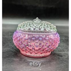 Vintage Fenton Cranberry Opalescent Hobnail Glass Covered Powder Jar Lid