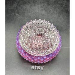 Vintage Fenton Cranberry Opalescent Hobnail Glass Covered Powder Jar Lid