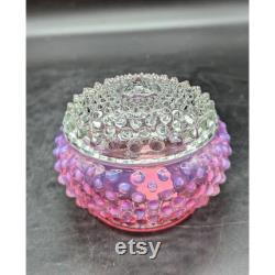 Vintage Fenton Cranberry Opalescent Hobnail Glass Covered Powder Jar Lid