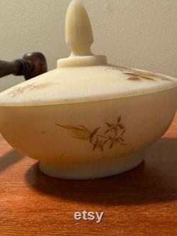 Vintage Fenton Custard Satin Glass Powder Dish with Lid Hand Painted and Signed F. Baxter Lover Antiques and Vintage