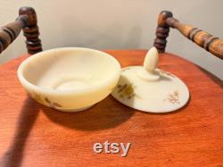 Vintage Fenton Custard Satin Glass Powder Dish with Lid Hand Painted and Signed F. Baxter Lover Antiques and Vintage