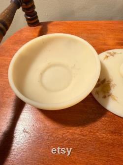 Vintage Fenton Custard Satin Glass Powder Dish with Lid Hand Painted and Signed F. Baxter Lover Antiques and Vintage