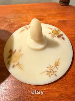 Vintage Fenton Custard Satin Glass Powder Dish with Lid Hand Painted and Signed F. Baxter Lover Antiques and Vintage