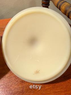Vintage Fenton Custard Satin Glass Powder Dish with Lid Hand Painted and Signed F. Baxter Lover Antiques and Vintage