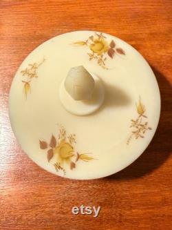 Vintage Fenton Custard Satin Glass Powder Dish with Lid Hand Painted and Signed F. Baxter Lover Antiques and Vintage