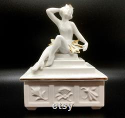 Vintage Figural Art Deco Woman Covered Box Germany