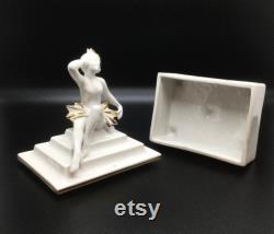 Vintage Figural Art Deco Woman Covered Box Germany