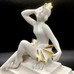 Vintage Figural Art Deco Woman Covered Box Germany