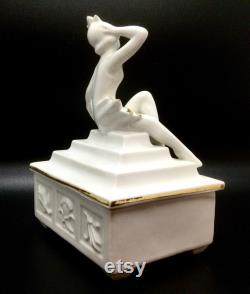 Vintage Figural Art Deco Woman Covered Box Germany