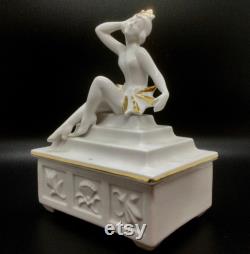 Vintage Figural Art Deco Woman Covered Box Germany