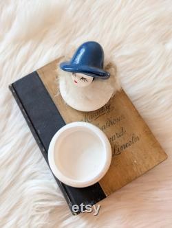 Vintage Flapper Girl with Feather Boa Trinket Box or Powder Jar I.W. Rice