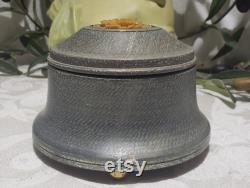 Vintage Floral Design Footed Aluminum Powder Puff Music Box Made In Switzerland Plays Wedding March Here Comes The Bride