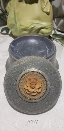 Vintage Floral Design Footed Aluminum Powder Puff Music Box Made In Switzerland Plays Wedding March Here Comes The Bride