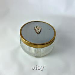 Vintage Floral Guilloche Enamel Powder Box Ribbed Glass Dresser Decor
