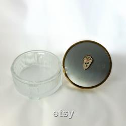 Vintage Floral Guilloche Enamel Powder Box Ribbed Glass Dresser Decor