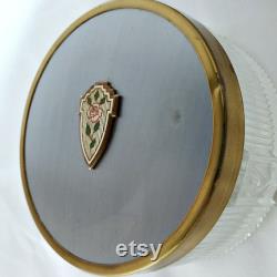 Vintage Floral Guilloche Enamel Powder Box Ribbed Glass Dresser Decor