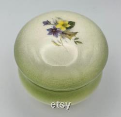 Vintage Floral Porcelain Powder Box Green and White with Flowers 3.75