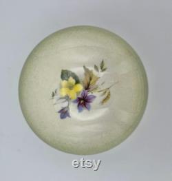 Vintage Floral Porcelain Powder Box Green and White with Flowers 3.75