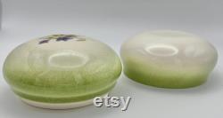 Vintage Floral Porcelain Powder Box Green and White with Flowers 3.75