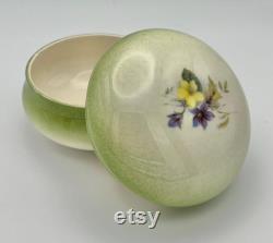 Vintage Floral Porcelain Powder Box Green and White with Flowers 3.75