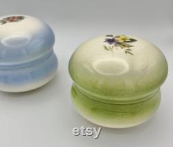Vintage Floral Porcelain Powder Box Green and White with Flowers 3.75