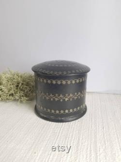 Vintage French Chinoiserie Black Papier Mâché Powder Box Napoleon II Period. Victorian Ladies Boudoir Powder Box. Patterned Metal Inlay