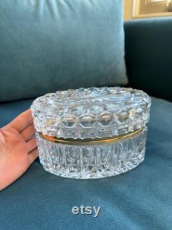 Vintage French Faceted Cut Crystal Vanity box Jewelry box 6.75 x4