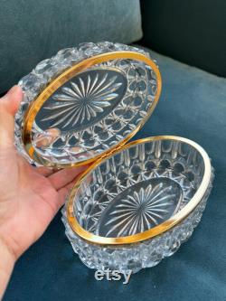 Vintage French Faceted Cut Crystal Vanity box Jewelry box 6.75 x4
